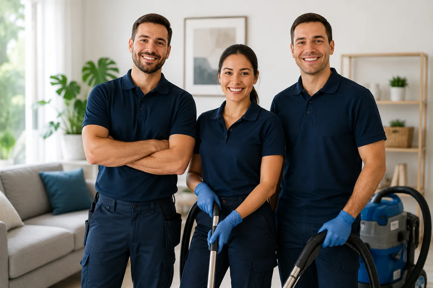 Brisbane Carpet & Tile Cleaning technicians in a customer's living room